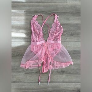 Pink Lace Lingerie Bodysuit